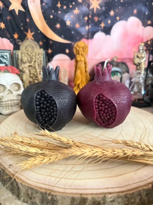 Persephone’s Descent & Return – Beeswax Pomegranate Candle